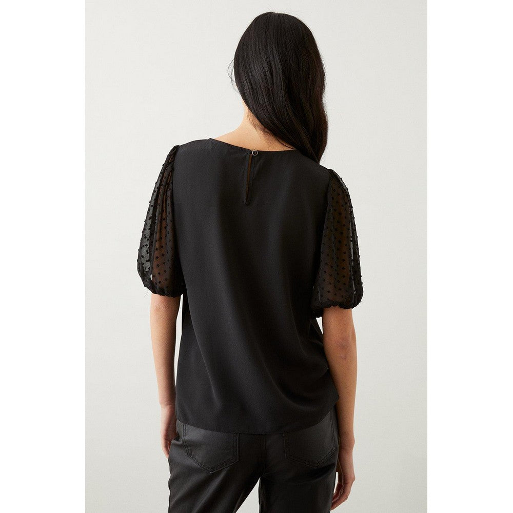 Black - Back - Dorothy Perkins Womens-Ladies Dobby Spotted Chiffon Contrast Sleeves Blouse