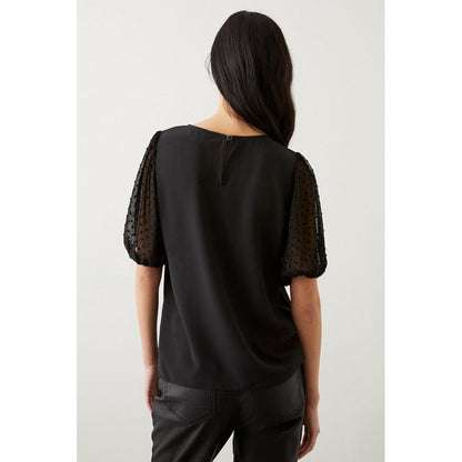 Black - Back - Dorothy Perkins Womens-Ladies Dobby Spotted Chiffon Contrast Sleeves Blouse