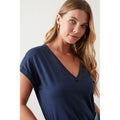 Navy - Side - Dorothy Perkins Womens-Ladies Broderie Cotton V Neck T-Shirt