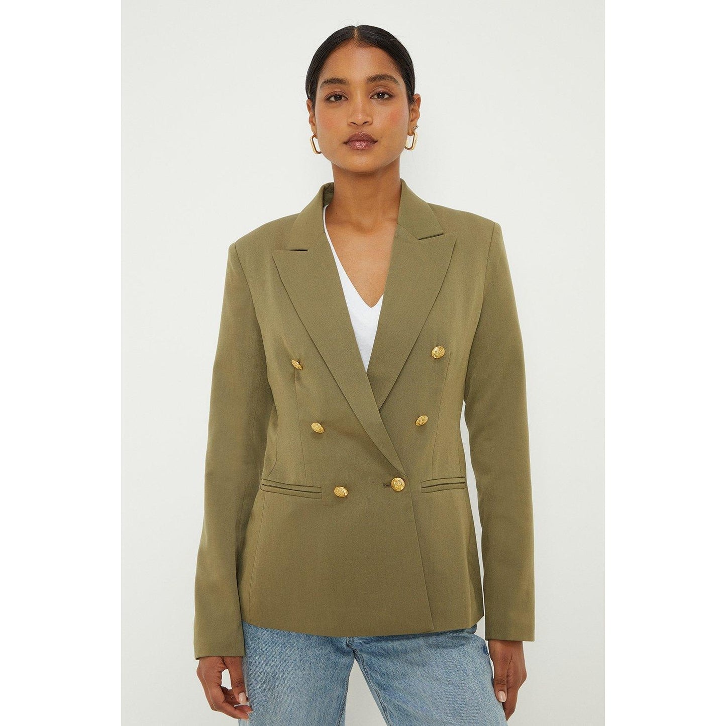 Khaki - Front - Dorothy Perkins Womens-Ladies Military Button Blazer