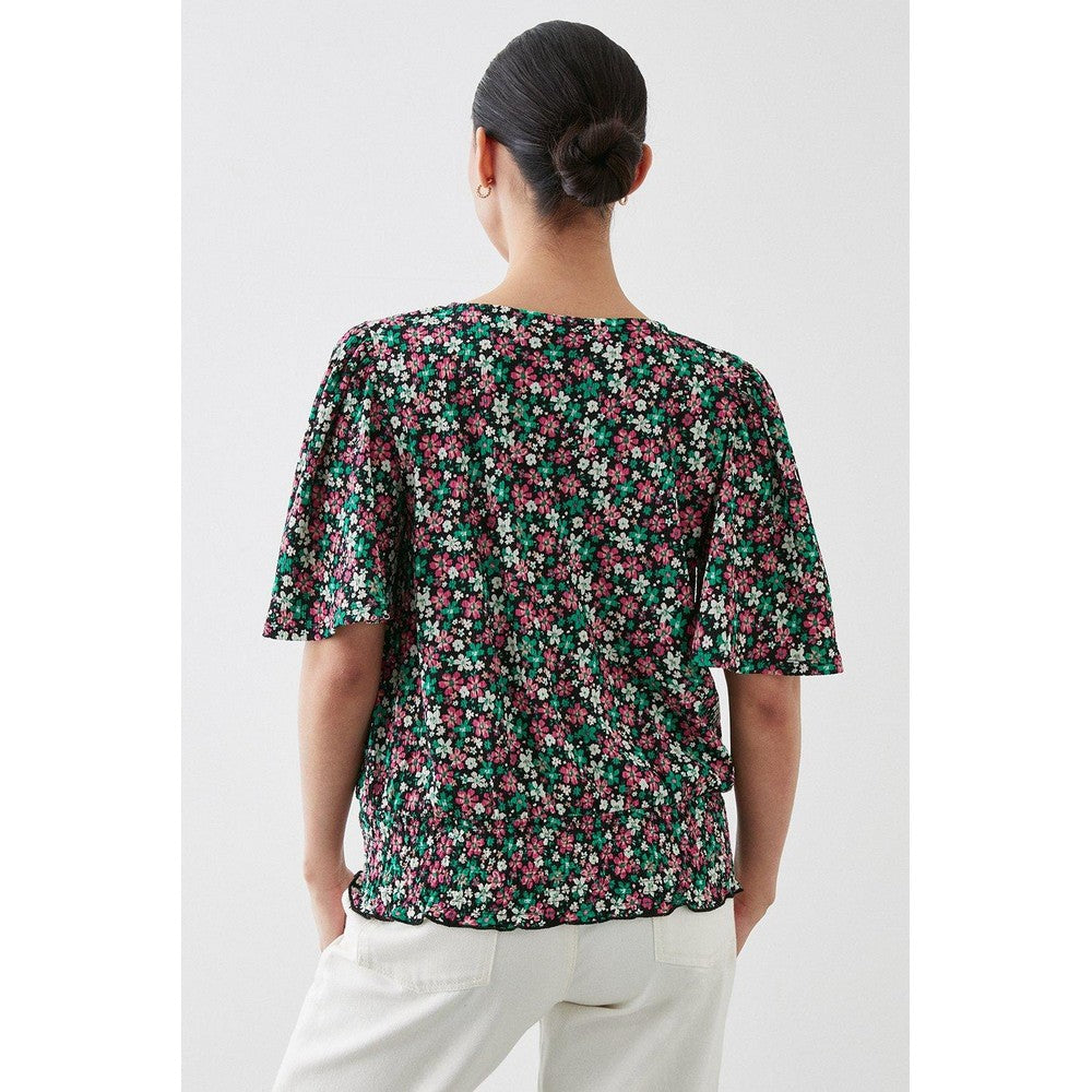 Pink - Back - Dorothy Perkins Womens-Ladies Shirred Hem Petite Angel Sleeve Top