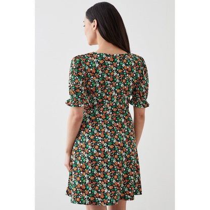 Multicoloured - Back - Dorothy Perkins Womens-Ladies Ditsy Print Petite Short-Sleeved Mini Dress