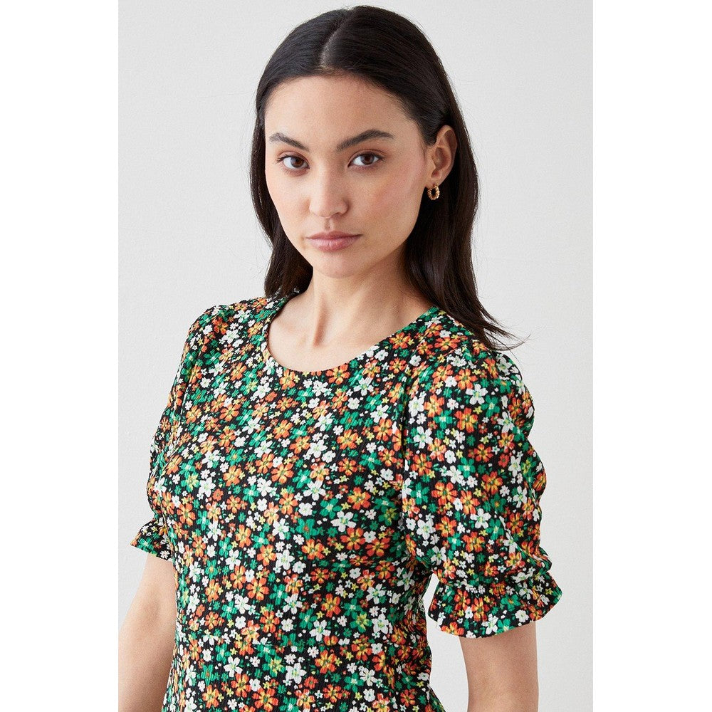 Multicoloured - Side - Dorothy Perkins Womens-Ladies Ditsy Print Petite Short-Sleeved Mini Dress