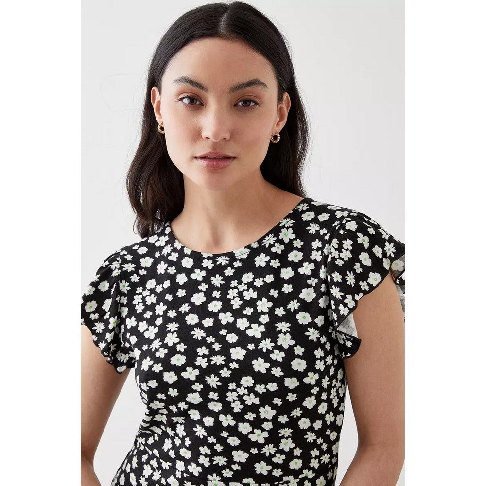 Monochrome - Side - Dorothy Perkins Womens-Ladies Ditsy Print Petite Frill Mini Dress