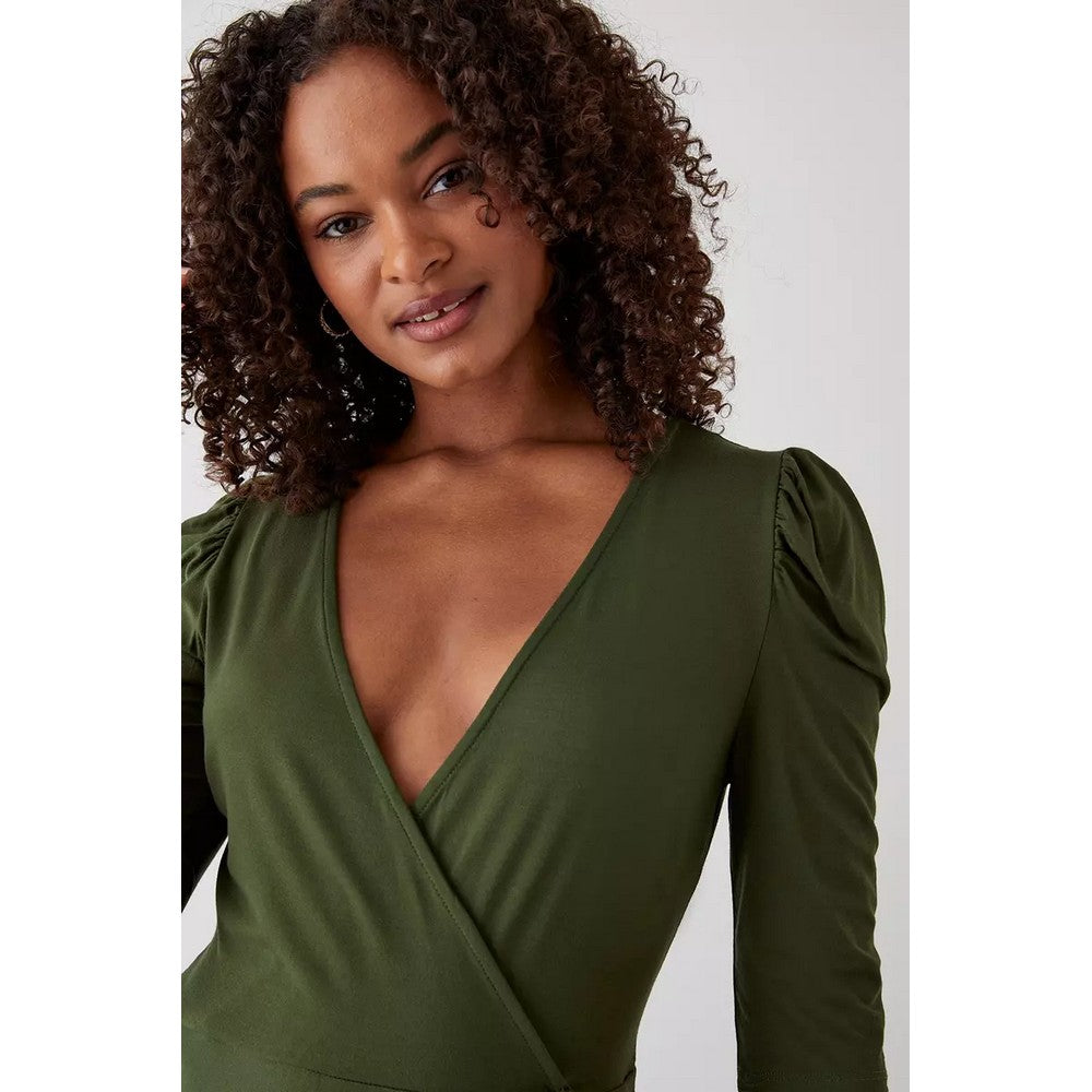 Khaki - Side - Dorothy Perkins Womens-Ladies Wrap Tall Ruched Midi Dress