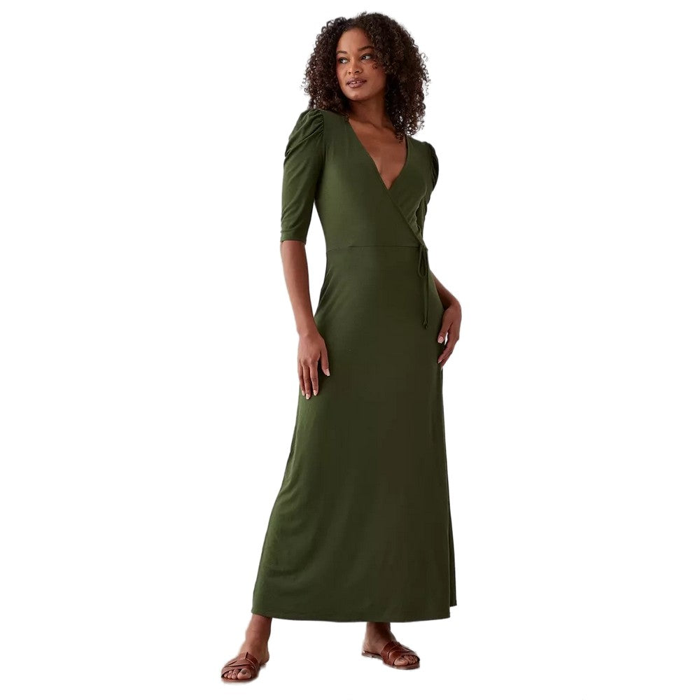 Khaki - Front - Dorothy Perkins Womens-Ladies Wrap Tall Ruched Midi Dress
