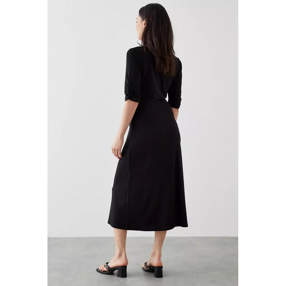 Black - Back - Dorothy Perkins Womens-Ladies Wrap Petite Ruched Midi Dress