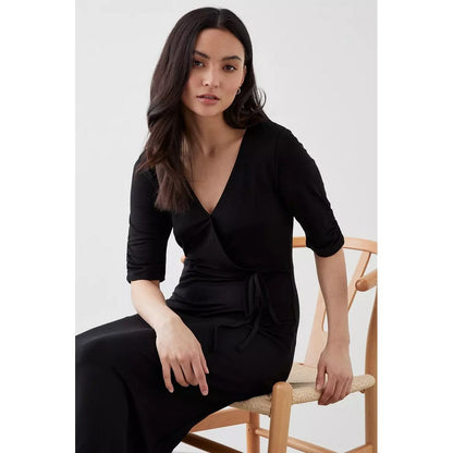 Black - Side - Dorothy Perkins Womens-Ladies Wrap Petite Ruched Midi Dress