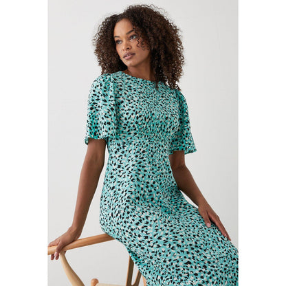 Green - Side - Dorothy Perkins Womens-Ladies Animal Print Shirred Waist Flutter Midi Dress