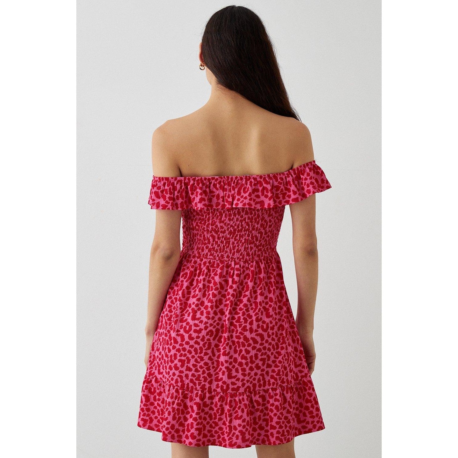 Pink - Back - Dorothy Perkins Womens-Ladies Animal Print Shirred Mini Dress