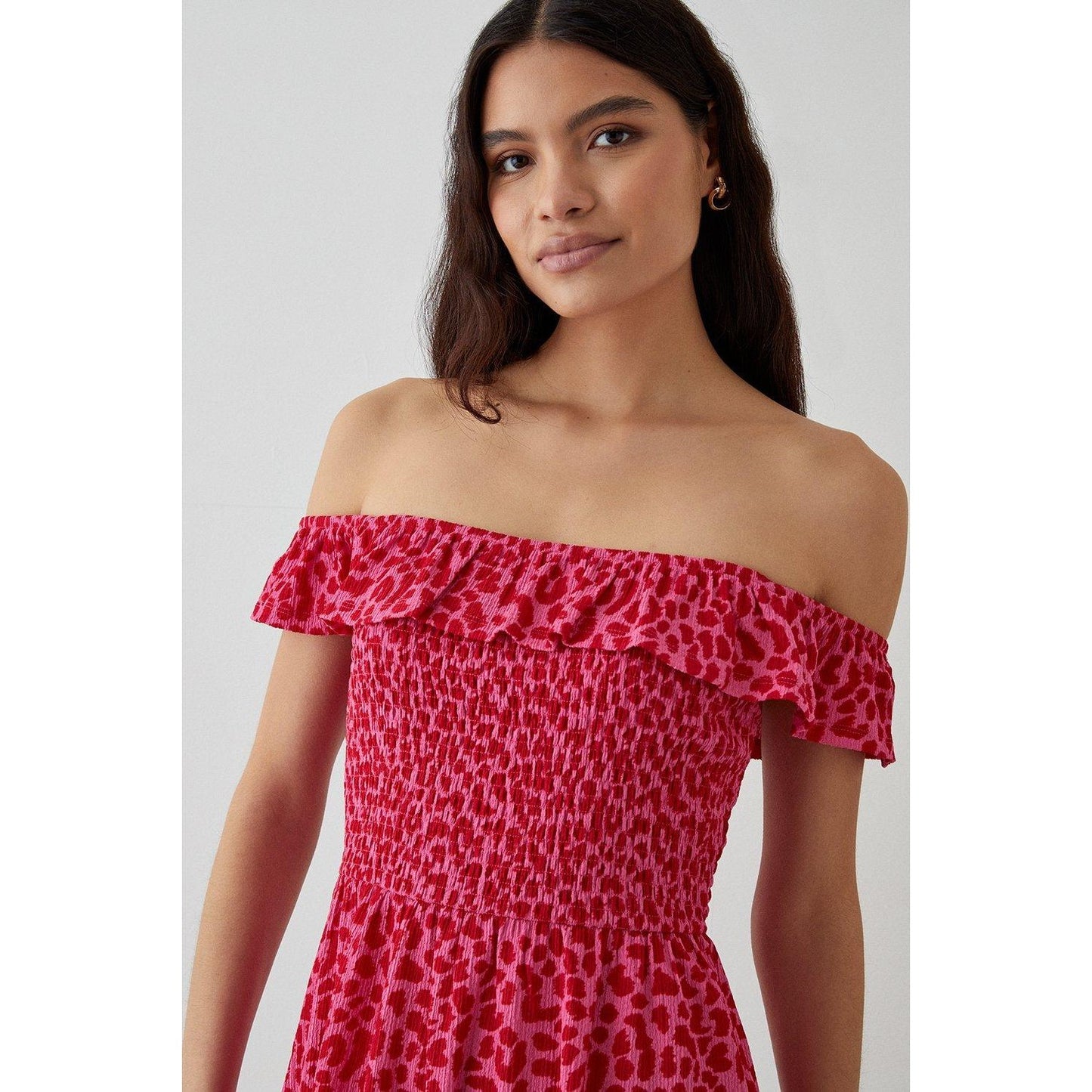 Pink - Side - Dorothy Perkins Womens-Ladies Animal Print Shirred Mini Dress
