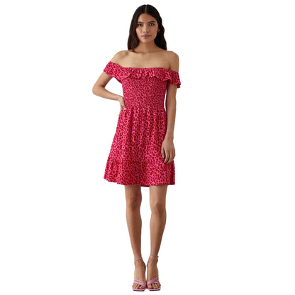 Pink - Front - Dorothy Perkins Womens-Ladies Animal Print Shirred Mini Dress