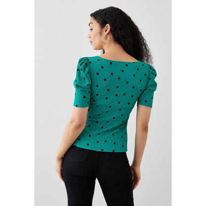 Green - Back - Dorothy Perkins Womens-Ladies Ruched Sweetheart Petite Short-Sleeved Top