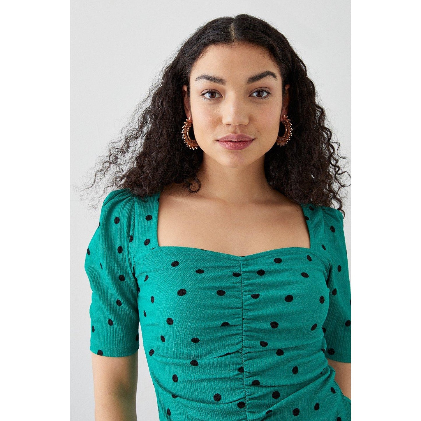 Green - Side - Dorothy Perkins Womens-Ladies Ruched Sweetheart Petite Short-Sleeved Top