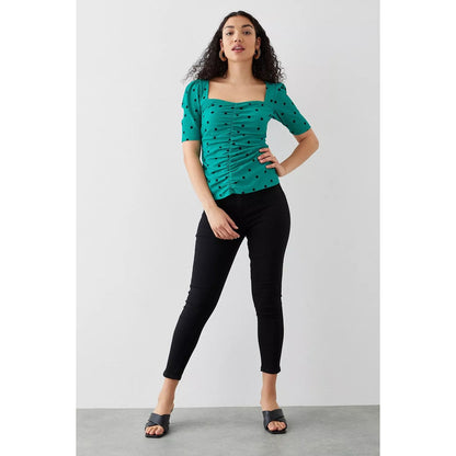 Green - Lifestyle - Dorothy Perkins Womens-Ladies Ruched Sweetheart Petite Short-Sleeved Top