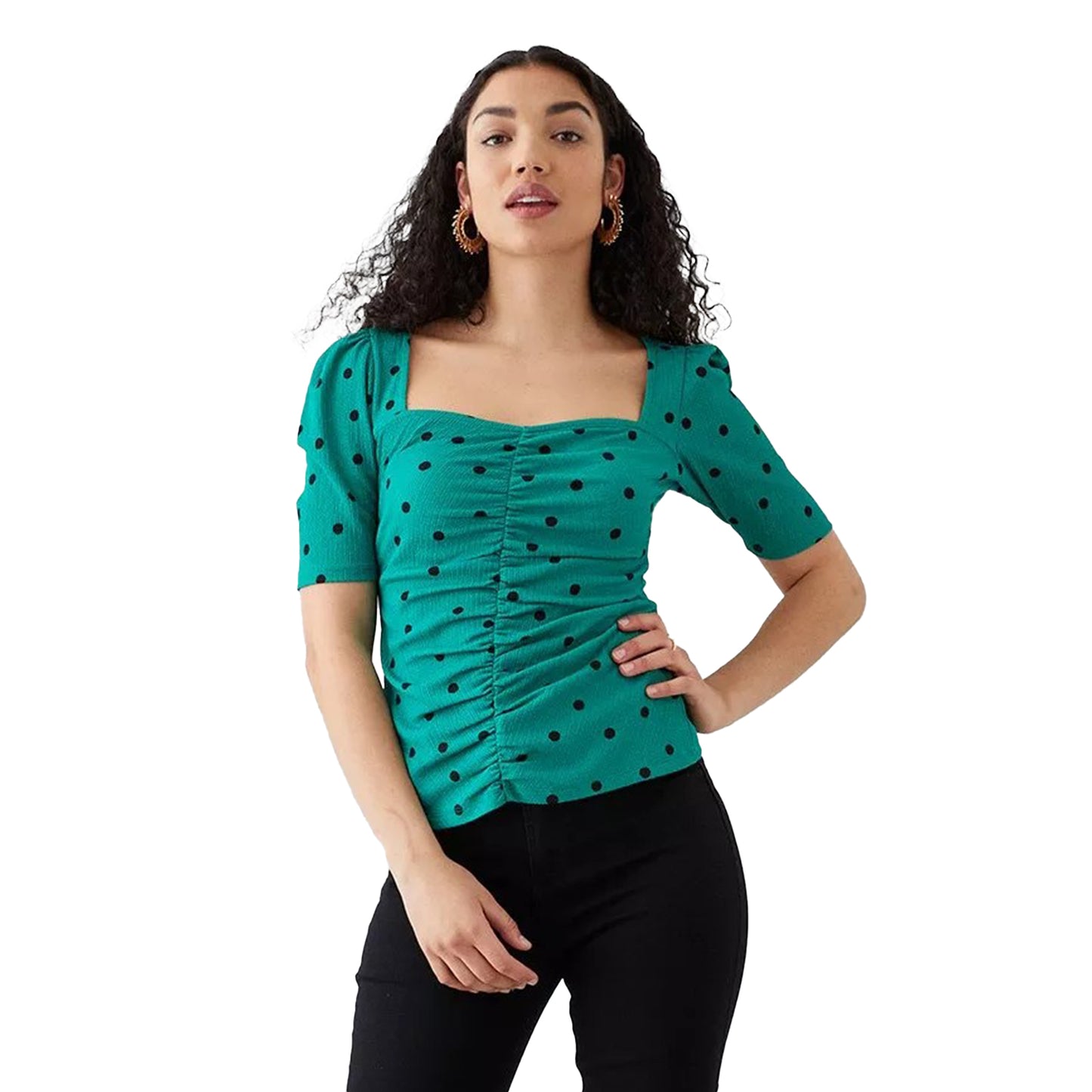 Green - Front - Dorothy Perkins Womens-Ladies Ruched Sweetheart Petite Short-Sleeved Top