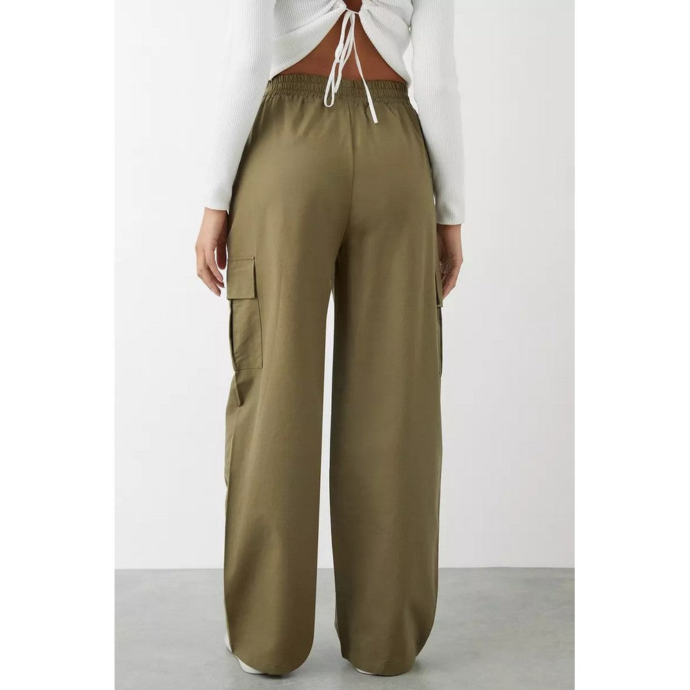 Khaki - Back - Dorothy Perkins Womens-Ladies Drawstring Cargo Trousers