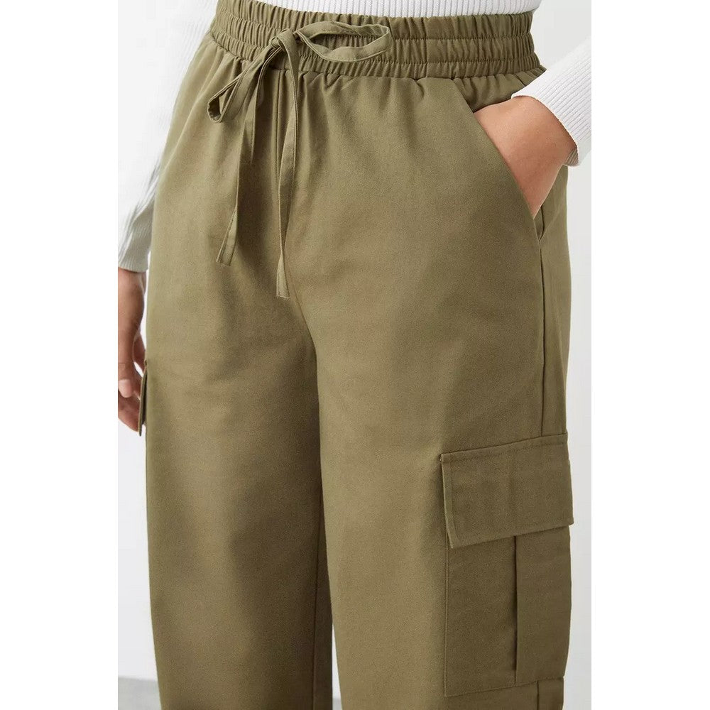 Khaki - Side - Dorothy Perkins Womens-Ladies Drawstring Cargo Trousers