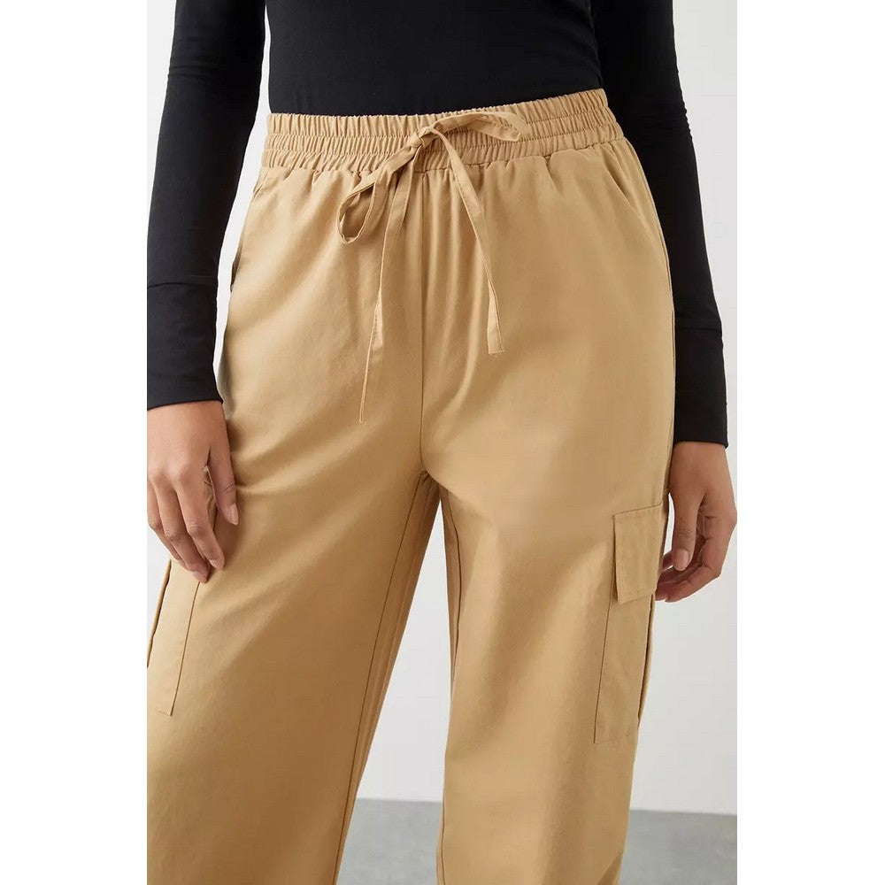 Camel - Side - Dorothy Perkins Womens-Ladies Drawstring Cargo Trousers
