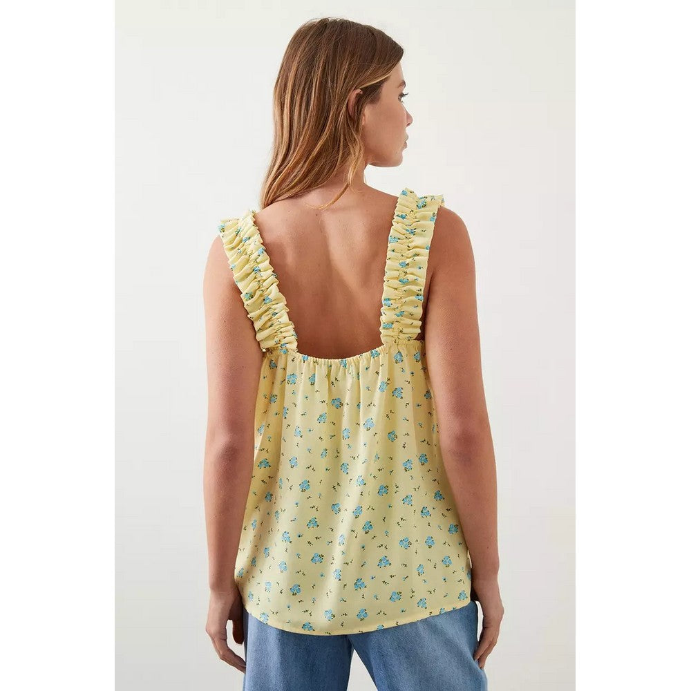 Yellow - Back - Dorothy Perkins Womens-Ladies Ditsy Print Frill Detail Camisole