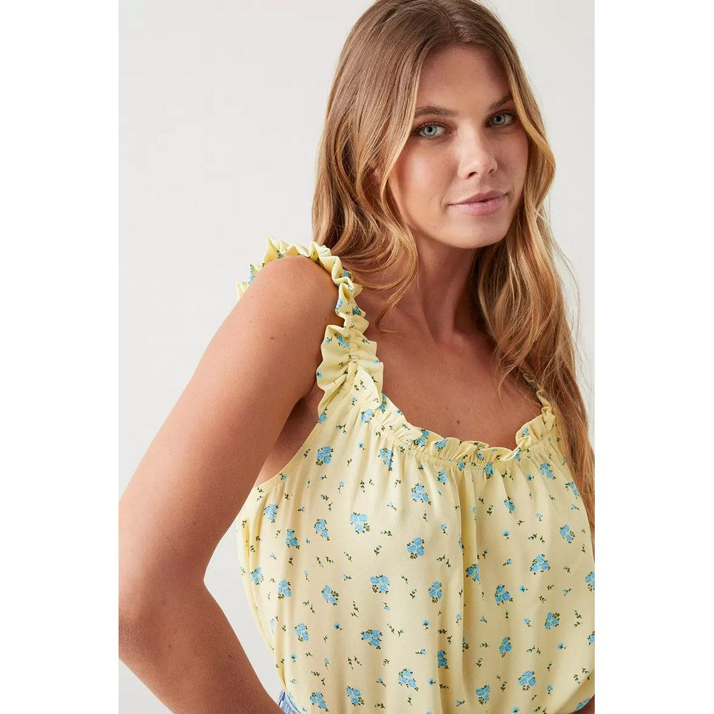 Yellow - Side - Dorothy Perkins Womens-Ladies Ditsy Print Frill Detail Camisole