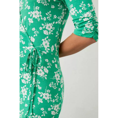Green - Side - Dorothy Perkins Womens-Ladies Floral Wrap Tall Midi Dress