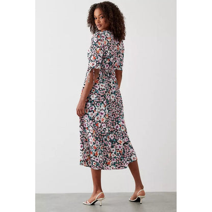 Multicoloured - Back - Dorothy Perkins Womens-Ladies Floral Tall Ruched Midi Dress