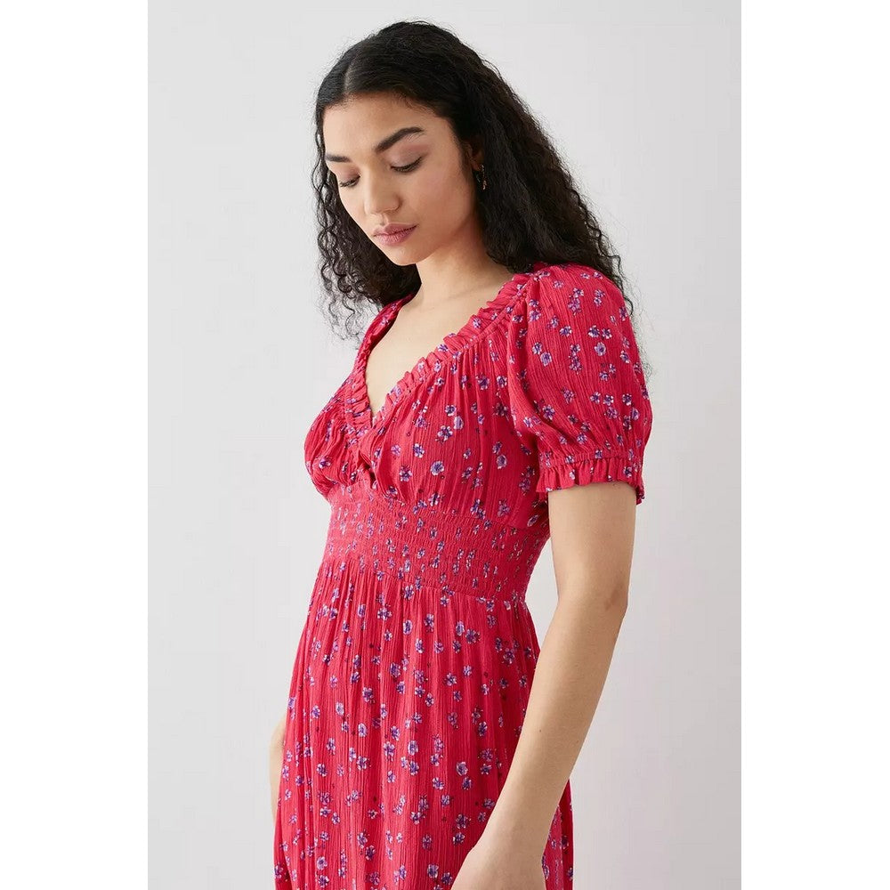 Red - Side - Dorothy Perkins Womens-Ladies Floral Shirred Midi Dress