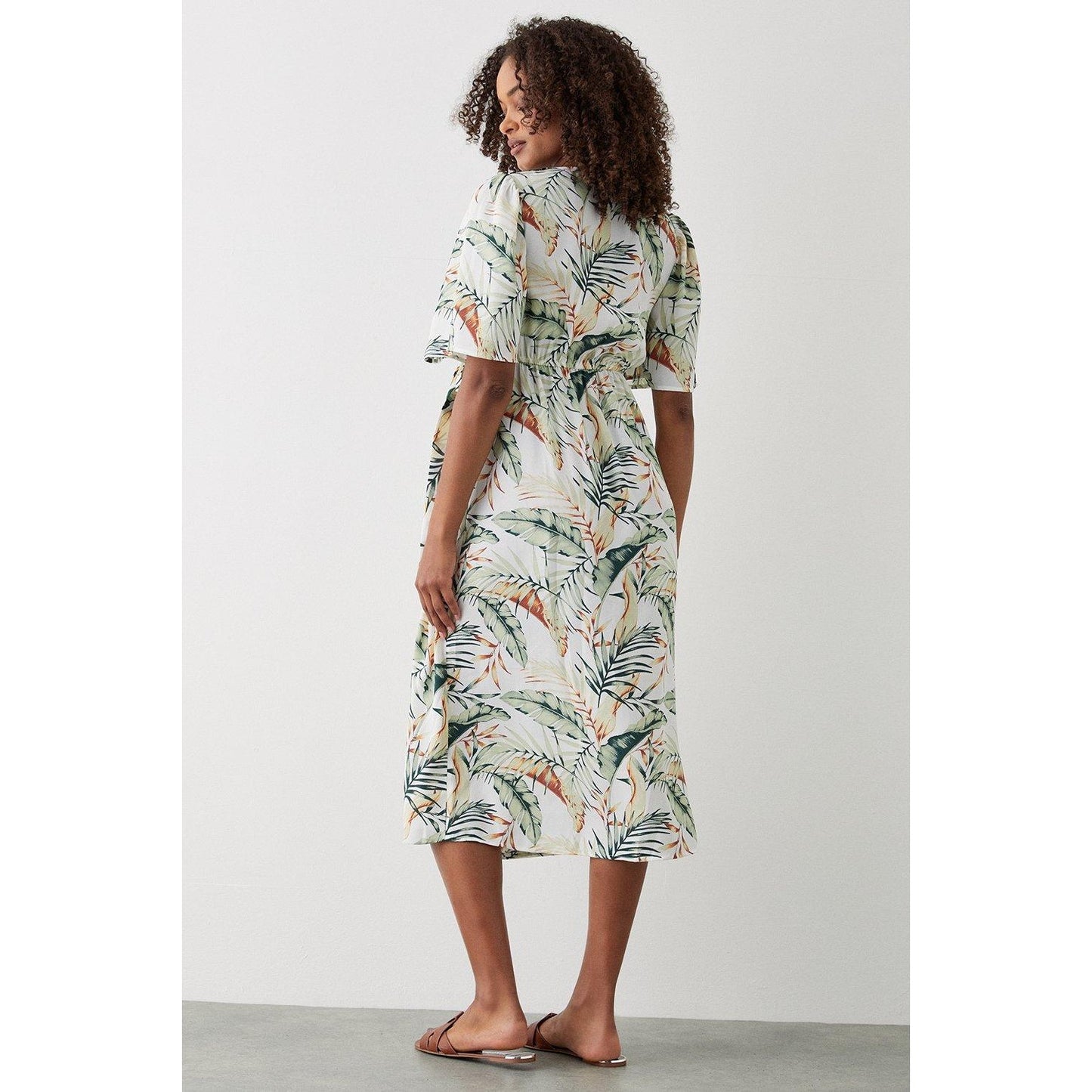 Ivory - Back - Dorothy Perkins Womens-Ladies Palm Print Wrap Midi Dress