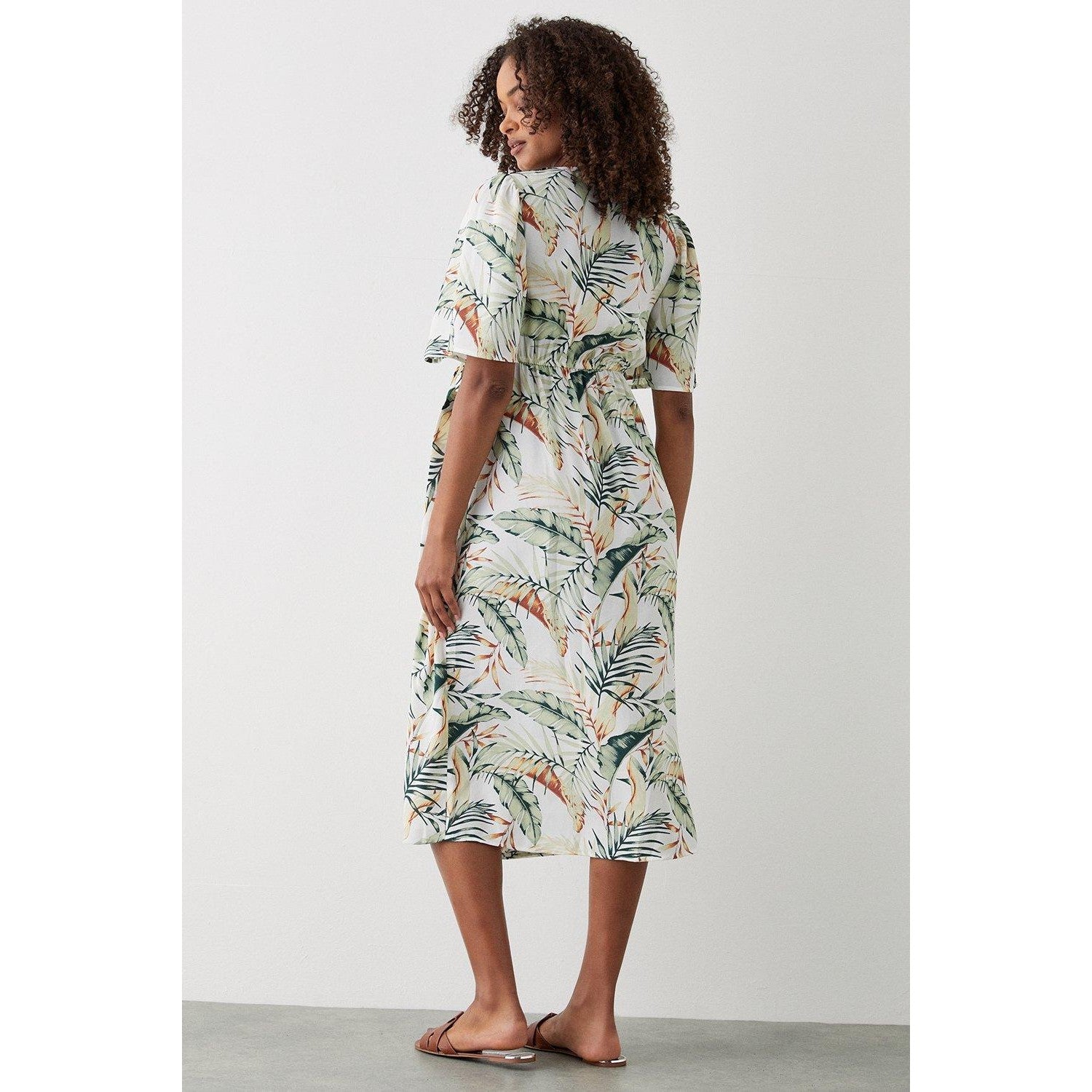 Ivory - Back - Dorothy Perkins Womens-Ladies Palm Print Wrap Midi Dress