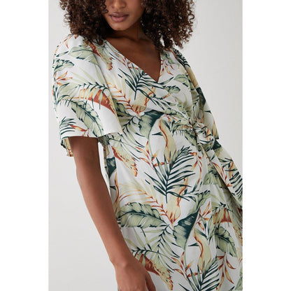 Ivory - Side - Dorothy Perkins Womens-Ladies Palm Print Wrap Midi Dress