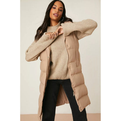 Taupe - Pack Shot - Dorothy Perkins Womens-Ladies Hooded Maxi Gilet