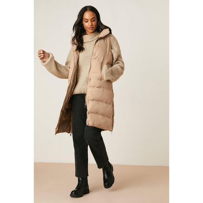Taupe - Close up - Dorothy Perkins Womens-Ladies Hooded Maxi Gilet