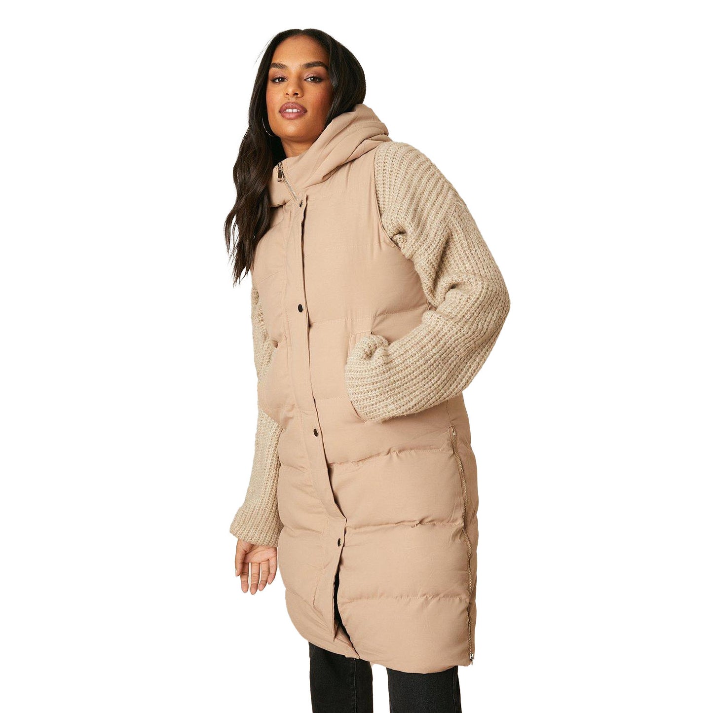 Taupe - Front - Dorothy Perkins Womens-Ladies Hooded Maxi Gilet