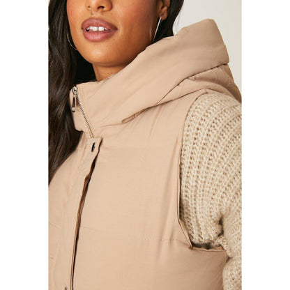 Taupe - Side - Dorothy Perkins Womens-Ladies Hooded Maxi Gilet