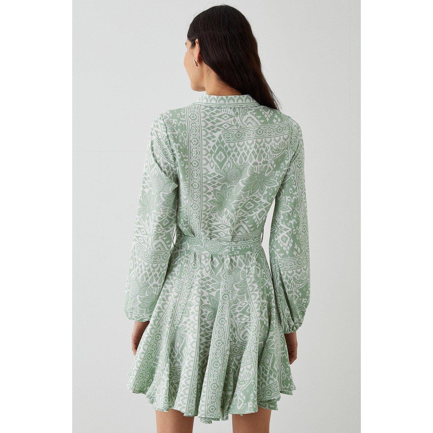 Green - Back - Dorothy Perkins Womens-Ladies Ikat Mini Shirt Dress