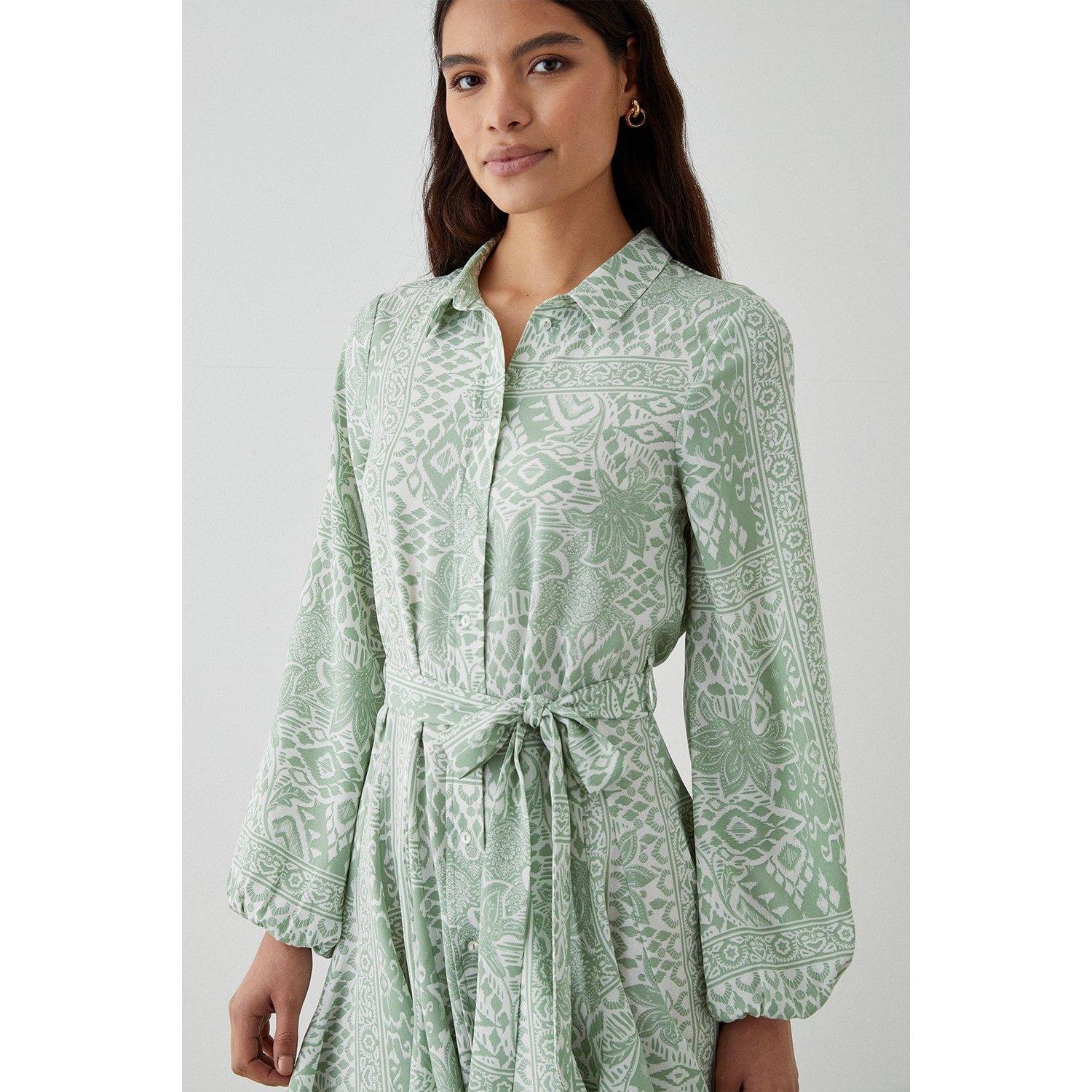 Green - Side - Dorothy Perkins Womens-Ladies Ikat Mini Shirt Dress