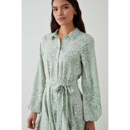 Green - Side - Dorothy Perkins Womens-Ladies Ikat Mini Shirt Dress