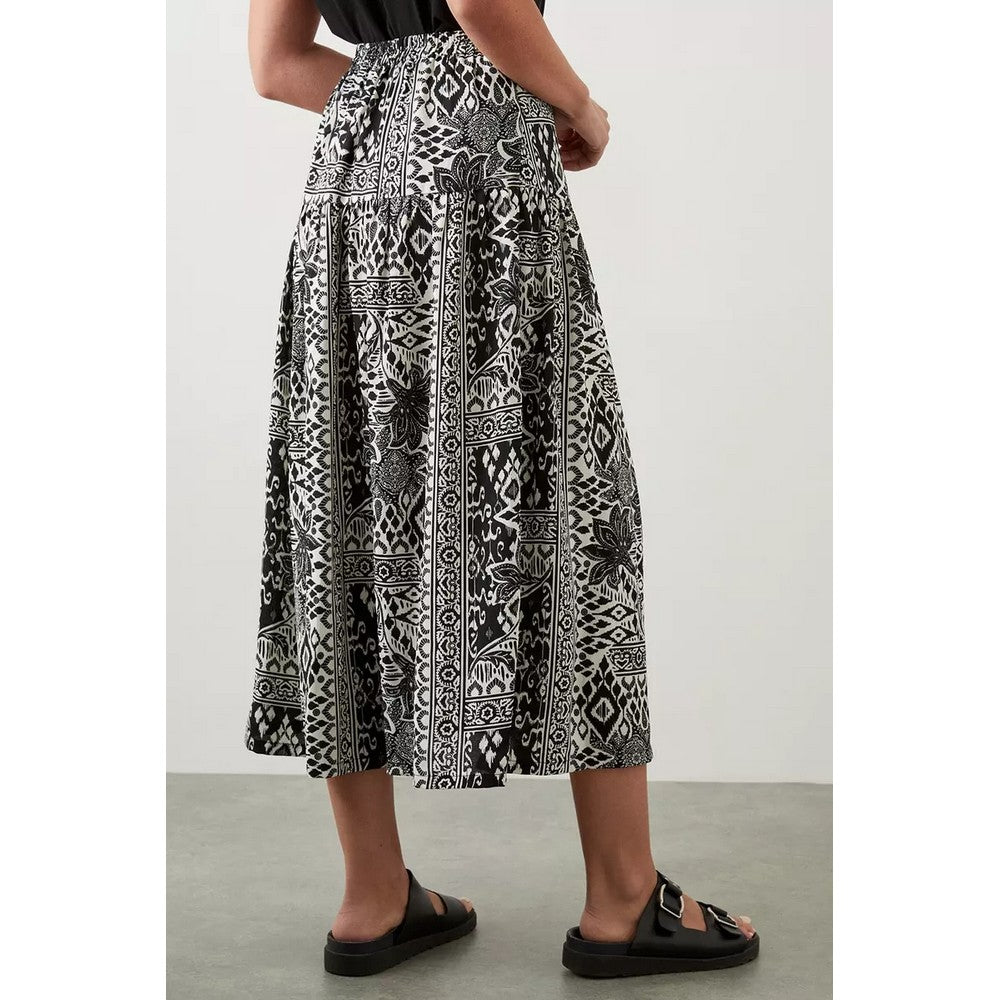 Monochrome - Back - Dorothy Perkins Womens-Ladies Scarf Print Drop Hem Midi Skirt