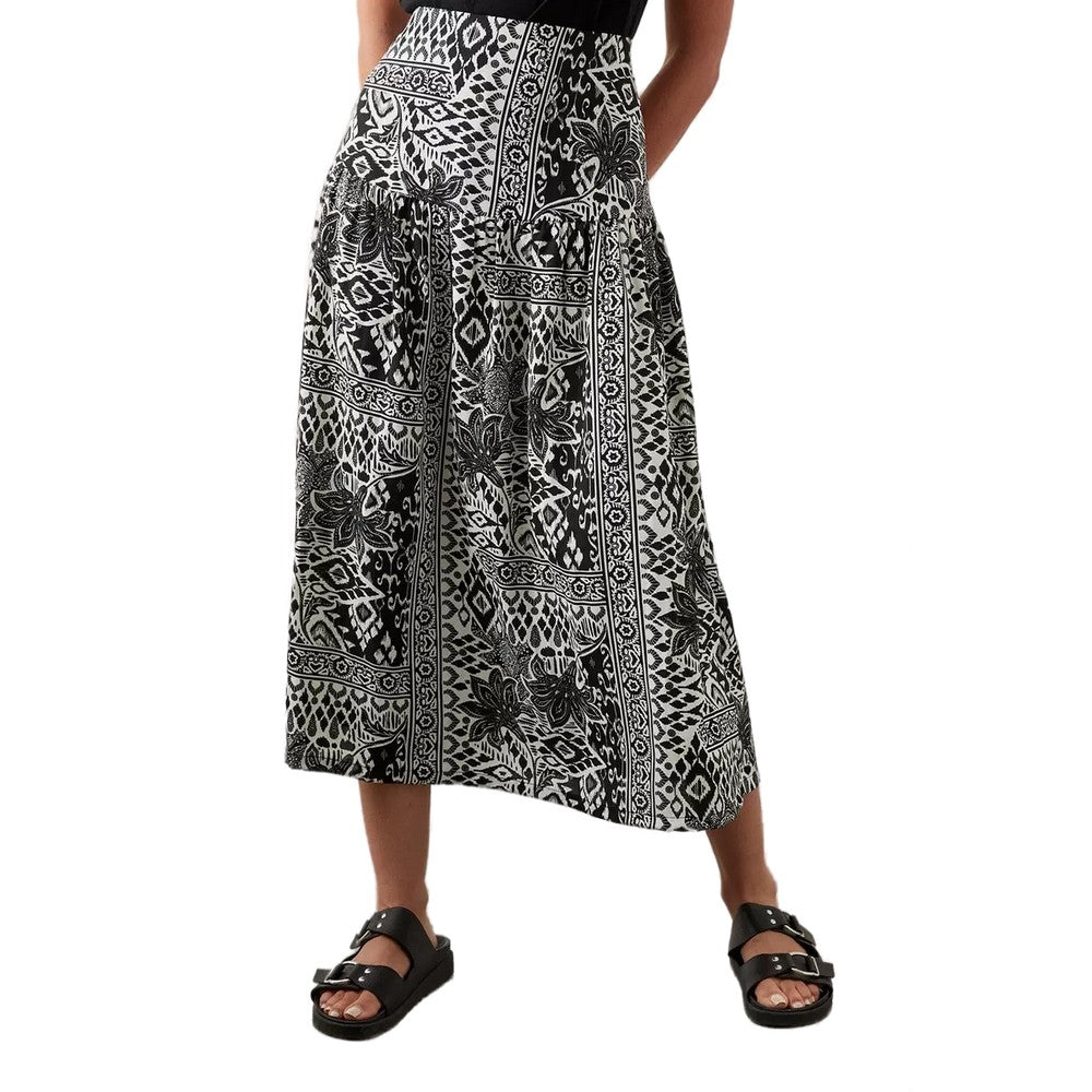 Monochrome - Front - Dorothy Perkins Womens-Ladies Scarf Print Drop Hem Midi Skirt