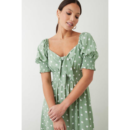 Sage - Back - Dorothy Perkins Womens-Ladies Spotted Shirred Midi Dress