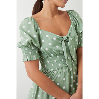 Sage - Side - Dorothy Perkins Womens-Ladies Spotted Shirred Midi Dress