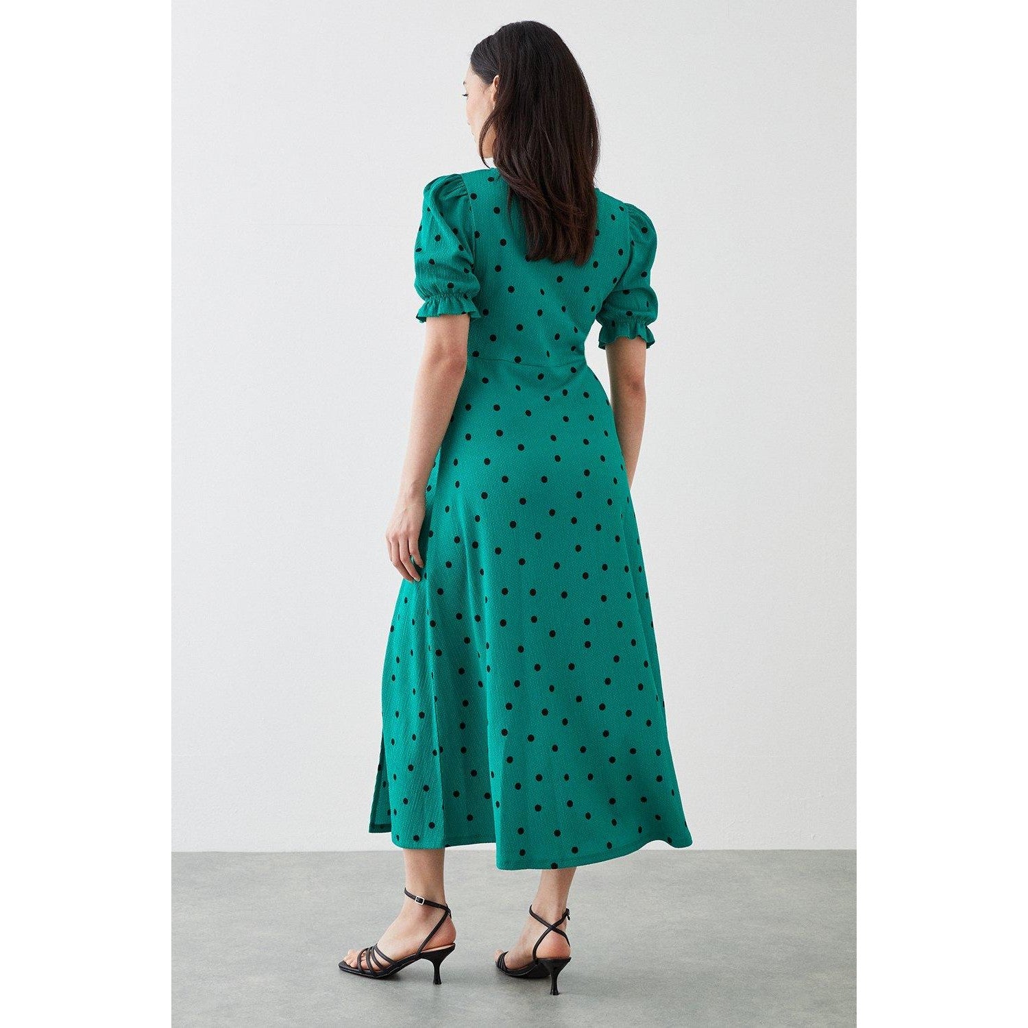 Green - Back - Dorothy Perkins Womens-Ladies Spotted V Neck Petite Midi Dress