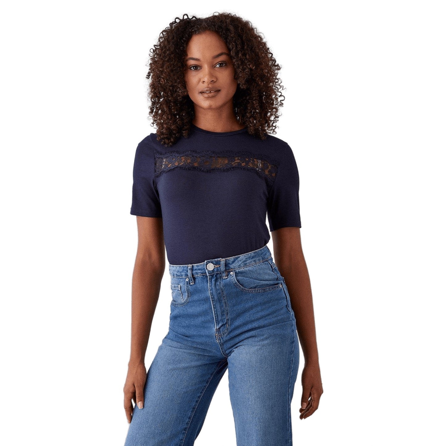 Navy - Front - Dorothy Perkins Womens-Ladies Lace Detail Tall T-Shirt