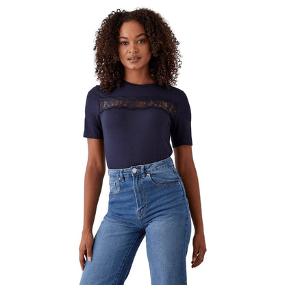 Navy - Front - Dorothy Perkins Womens-Ladies Lace Detail Tall T-Shirt