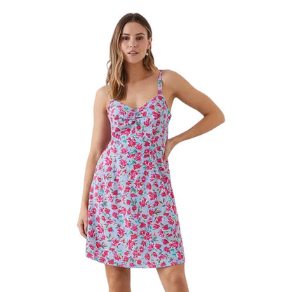 Blue - Front - Dorothy Perkins Womens-Ladies Floral V Neck Mini Dress