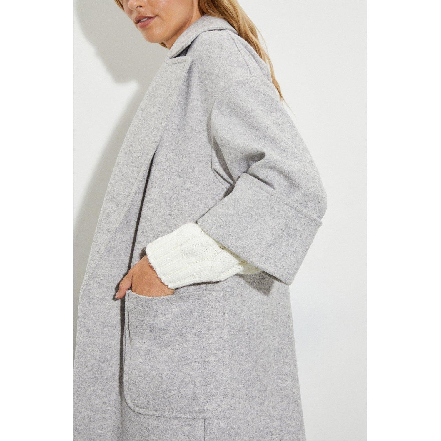 Grey Marl - Side - Dorothy Perkins Womens-Ladies Edge To Edge Relaxed Fit Coat