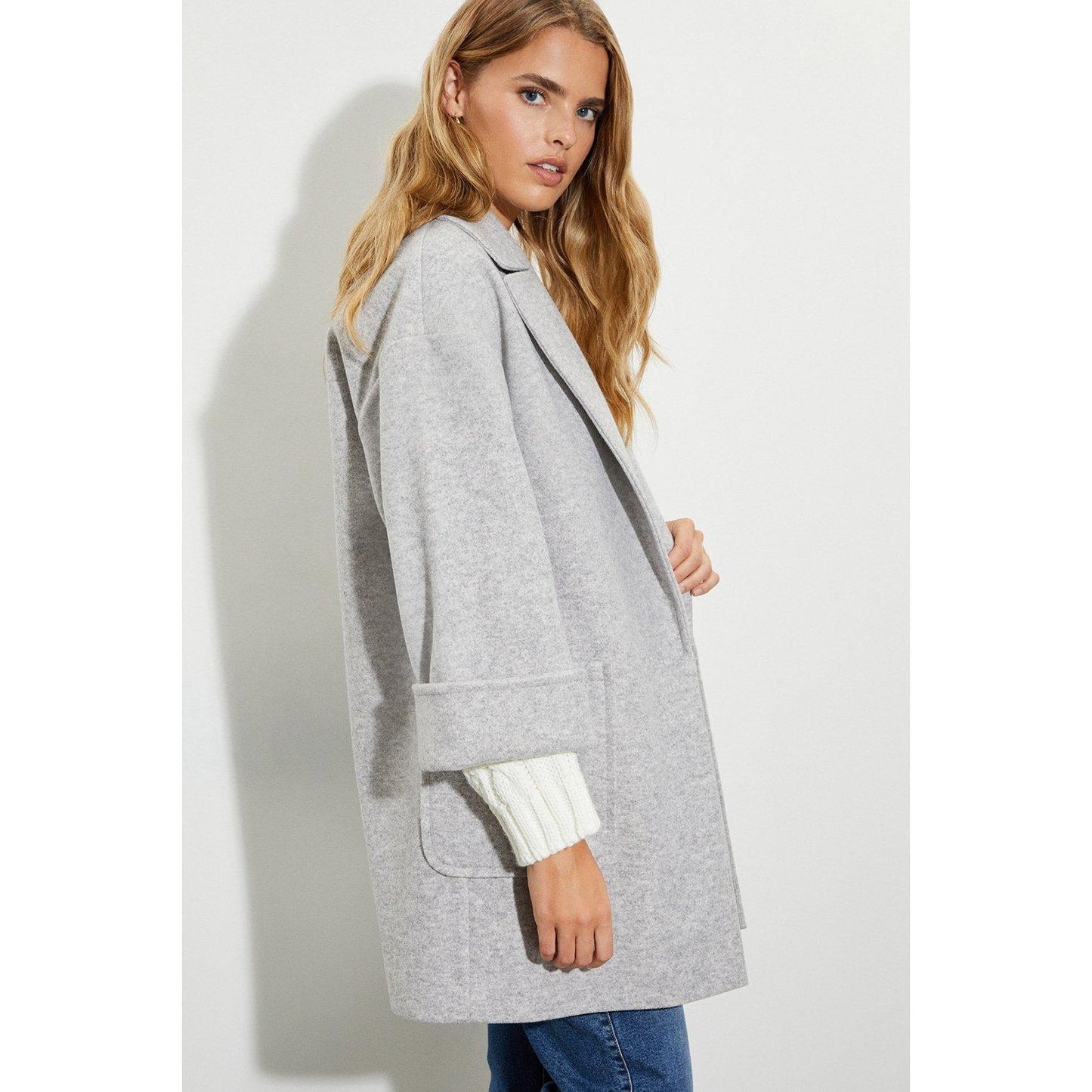 Grey Marl - Pack Shot - Dorothy Perkins Womens-Ladies Edge To Edge Relaxed Fit Coat
