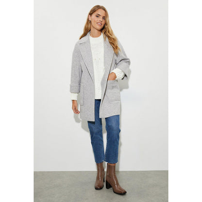 Grey Marl - Close up - Dorothy Perkins Womens-Ladies Edge To Edge Relaxed Fit Coat