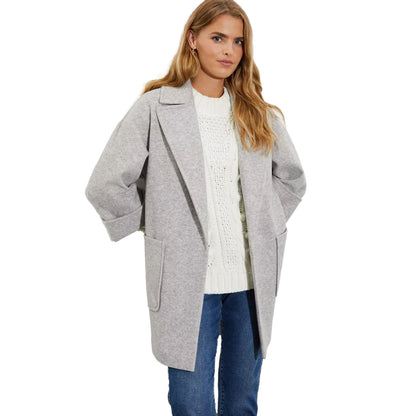 Grey Marl - Front - Dorothy Perkins Womens-Ladies Edge To Edge Relaxed Fit Coat